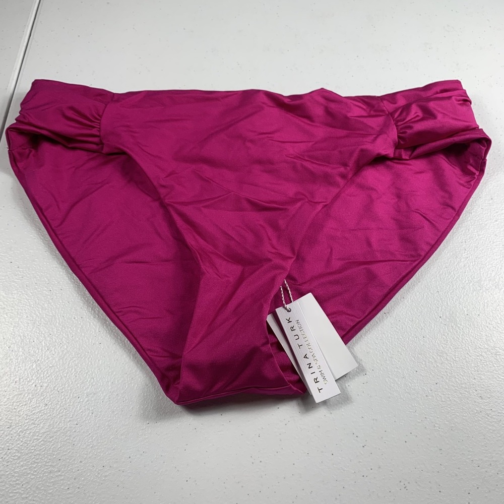 Trina Turk Womens Shirred Hipster Bikini Bottoms Size 12 Pink Beach Swimsuit NWT